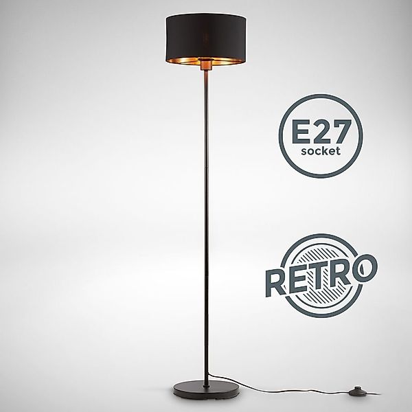 B.K.Licht Stehlampe Stoff-Stehleuchte Schwarz-Gold Textil E27 günstig online kaufen