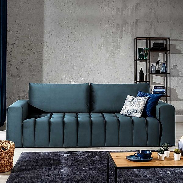 Sofa Dreisitzer Sofa aus Samt in Dunkelblau günstig online kaufen