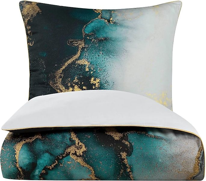 Aymando Bettwäsche Marble Green, 100% Baumwolle Mako Satin, 2 teilig, Saum günstig online kaufen