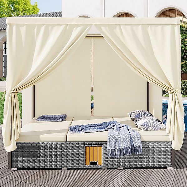 KLAM HOME Stuhl Gartenliege Doppelbett,Rattanliege,mit Schattenvorhang, günstig online kaufen