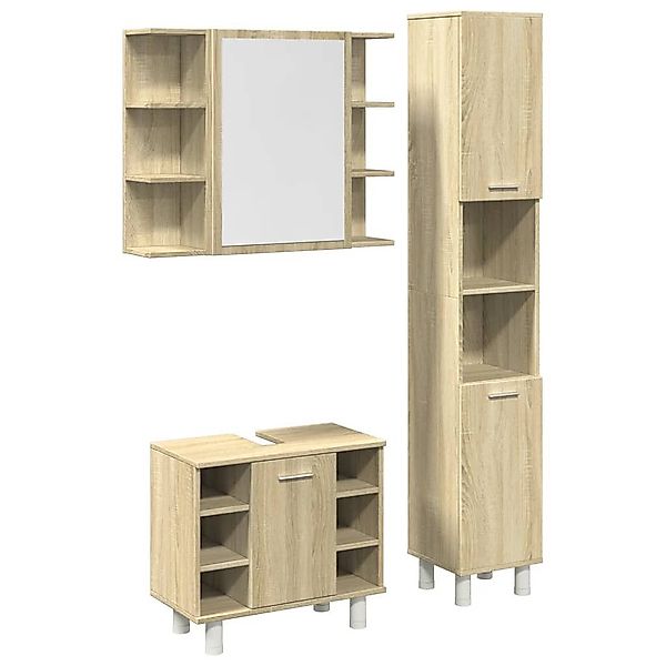 vidaXL Badezimmer-Set 3-tlg. Badmöbel-Set Sonoma-Eiche Holzwerkstoff, günstig online kaufen