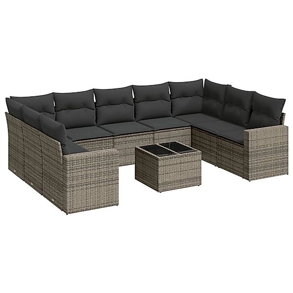 vidaXL 10-Tlg Garten-Sofagarnitur mit Kissen Grau Poly Rattan 3219400 günstig online kaufen