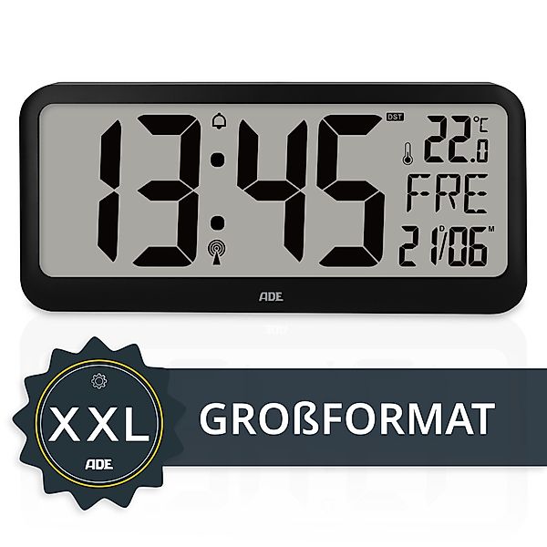 ADE Funkwanduhr Digitale Wanduhr XXL schwarz, günstig online kaufen