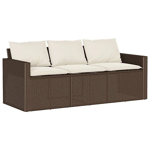 vidaXL Gartensofa mit Kissen 3-Sitzer Braun Poly Rattan 366342 günstig online kaufen