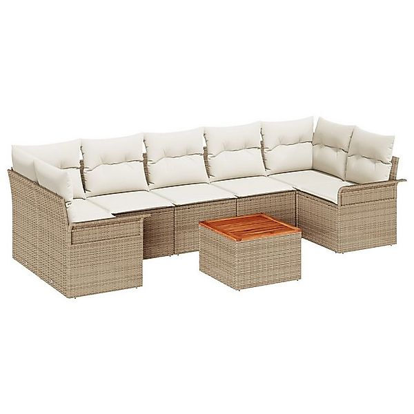 vidaXL Loungesofa 8-teiliges Garten Sofa Set mit Kissen Beige Poly Rattan, günstig online kaufen