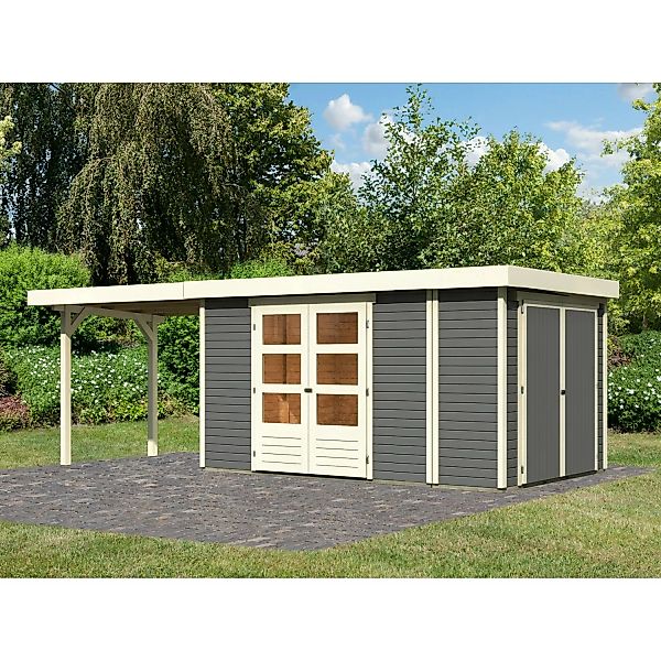 Karibu Gartenhaus Set Retola 6 Terragrau mit Anbauschrank 280 cm Breit 9,03 günstig online kaufen