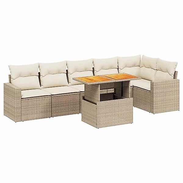 vidaXL 7-Tlg Garten-Sofagarnitur mit Kissen Beige Poly Rattan 3271324 günstig online kaufen