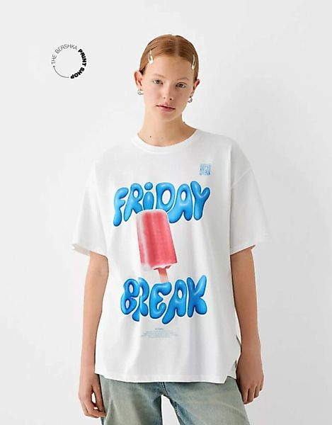 Bershka Oversize-Shirt Bershka Wearable Art Mit Print Damen S Grbrochenes W günstig online kaufen