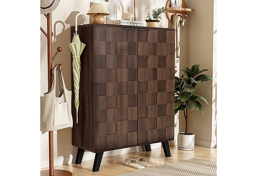 Merax Schuhschrank in Holzoptik/Walnuss und schwarzen Griffen (80,5×35×109, günstig online kaufen