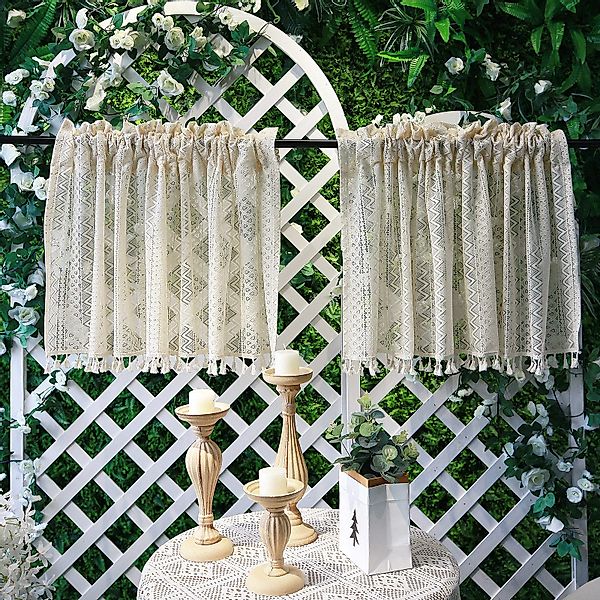 Sunicol Scheibengardine Vintage Quasten Boho gardinen kurz, Transparente Fe günstig online kaufen