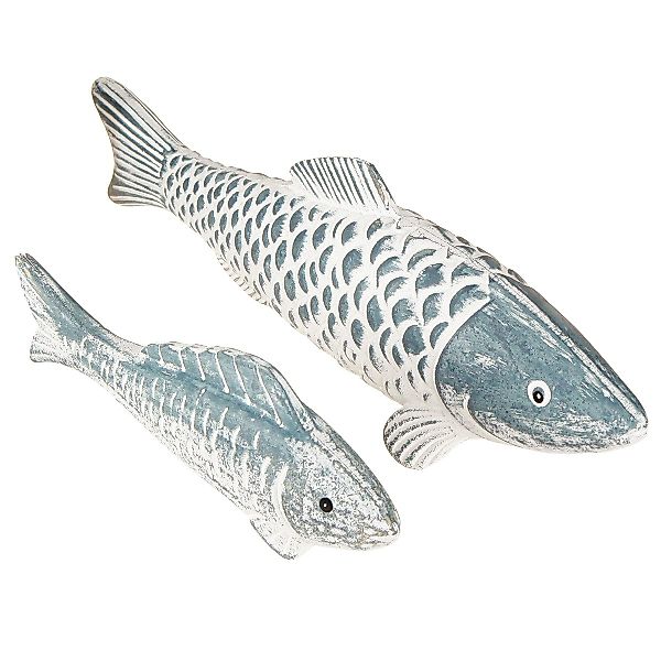 Viana Dekofigur Holzfische Blau Weiß 2er-Set günstig online kaufen