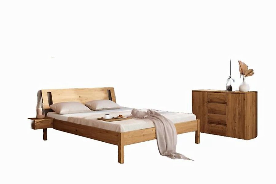 Natur24 Einzelbett Bett Bento 8 Sonderlänge 140x210 Wildeiche Holzkopfteil günstig online kaufen