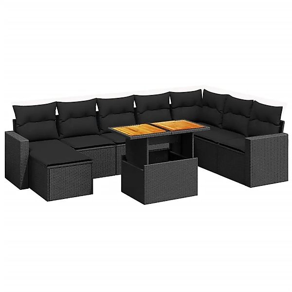 vidaXL 9-Tlg Garten-Sofagarnitur mit Kissen Schwarz Poly Rattan 3275624 günstig online kaufen