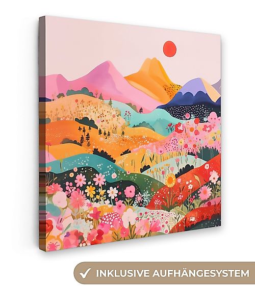 OneMillionCanvasses® Leinwandbild Bunte Blumen - Berge günstig online kaufen