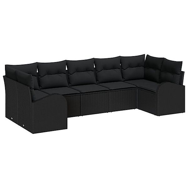 vidaXL Loungesofa Garten-Sofa-Set 7-teilig Schwarz, 7 Teile günstig online kaufen