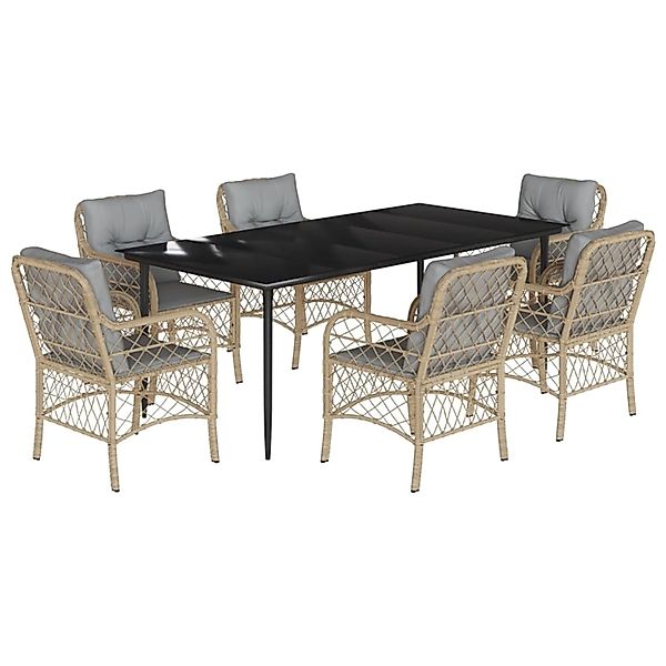 vidaXL 7-Tlg Garten-Essgruppe mit Kissen Beigemischung Poly Rattan 3212157 günstig online kaufen