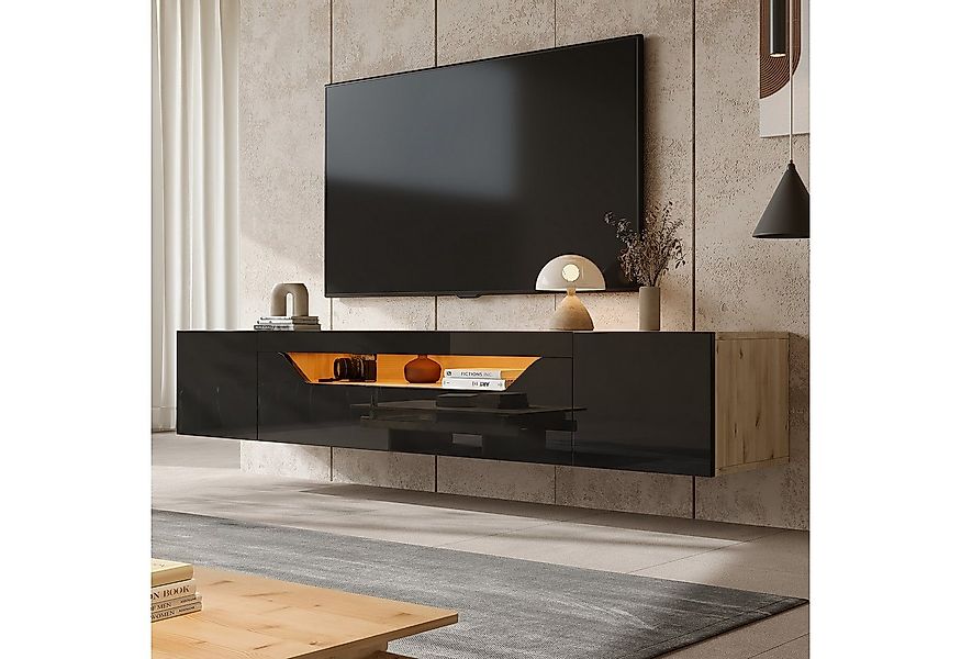 Merax TV-Schrank mit Hochglanzfront in Schwarz & Holzoptik (1-St., 180*37*3 günstig online kaufen