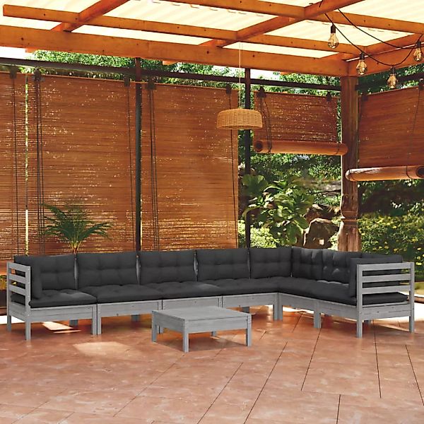 8-tlg. Garten-lounge-set Mit Kissen Grau Kiefer Massivholz günstig online kaufen