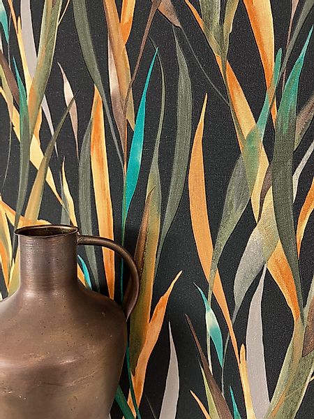 Newroom Vliestapete, Schwarz Tapete Modern Pflanzen günstig online kaufen