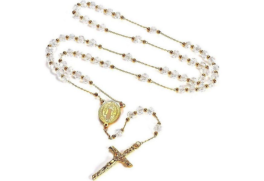 LuxusKollektion Kreuzkette Damen Rosenkranz Halskette mit Heiliger Benedikt günstig online kaufen
