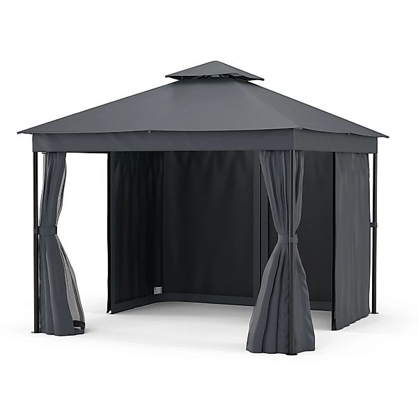 Blumfeldt Mondo Dual 3x3 m Pavillon mit Doppeldach und Moskitonetzen Dunkel günstig online kaufen