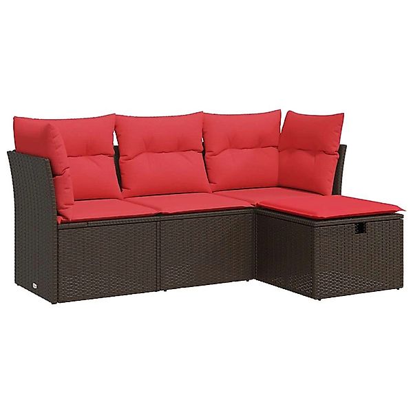vidaXL 4-Tlg Garten-Sofagarnitur mit Kissen Braun Poly Rattan 3325260 günstig online kaufen