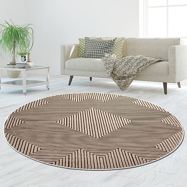 TeppichHome24 Teppich Kurzflorteppich Beige geometrisches Muster günstig online kaufen