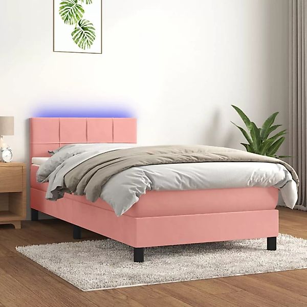 Vidaxl Boxspringbett Mit Matratze & Led Rosa 100x200 Cm Samt günstig online kaufen