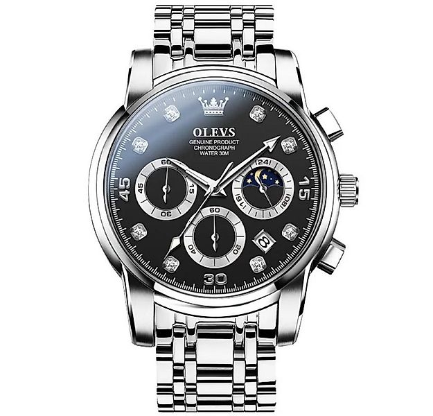 OLEVS Quarzuhr Herrenuhr Olevs Silber/Schwarz Chronograph Sportlich Edelsta günstig online kaufen