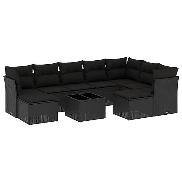 vidaXL 10-Tlg Garten-Sofagarnitur mit Kissen Schwarz Poly Rattan 3218575 günstig online kaufen
