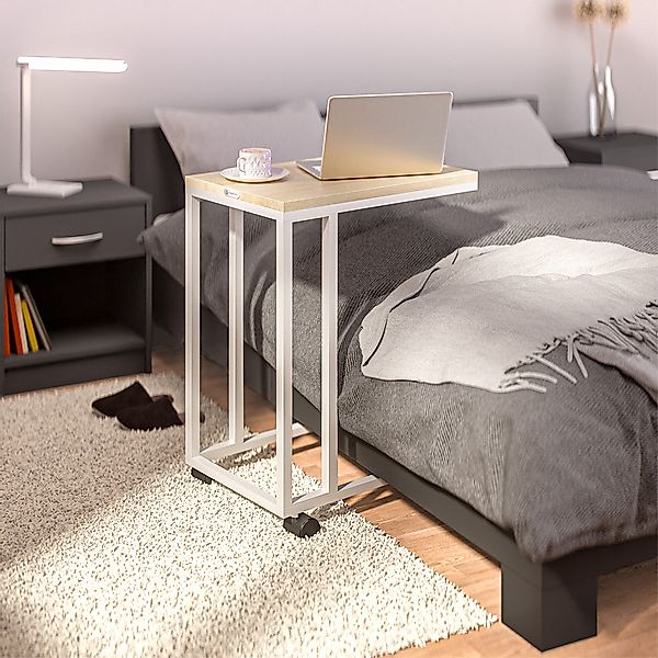 Beistelltisch 2er-Set Weiß 50x35x65/70cm mit Rollen günstig online kaufen