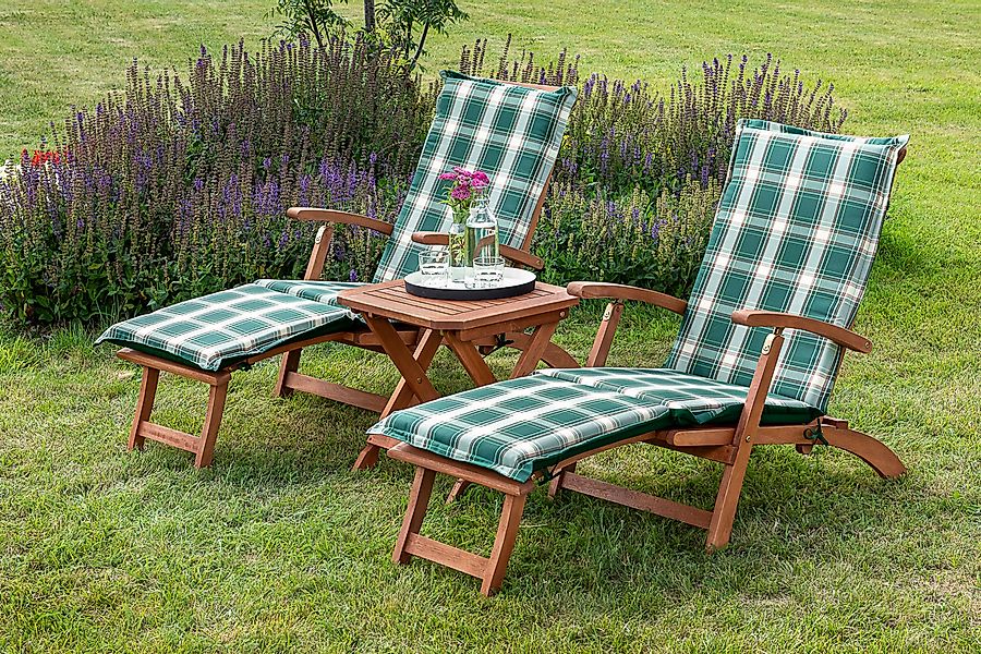 MERXX Gartensessel »Deckchair« Set, 2x Sessel, 2x Auflage, 1x Klapphocker, günstig online kaufen