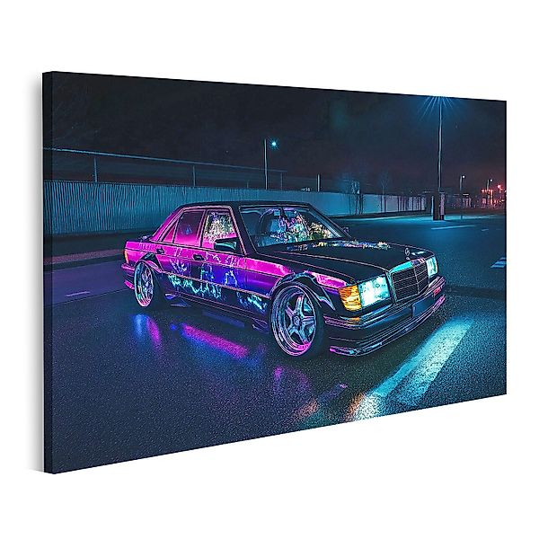 islandburner Leinwandbild, Neonlichter auf klassischem Mercedes günstig online kaufen