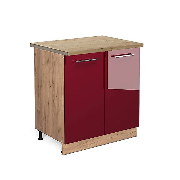 Vicco Spülenunterschrank Fame-Line Bordeaux Hochglanz/Goldkraft Eiche 80 cm günstig online kaufen