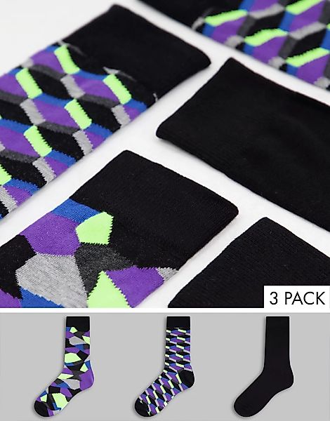 DKNY – Irving – Socken mit Geo-Print im 3er-Pack-Schwarz günstig online kaufen