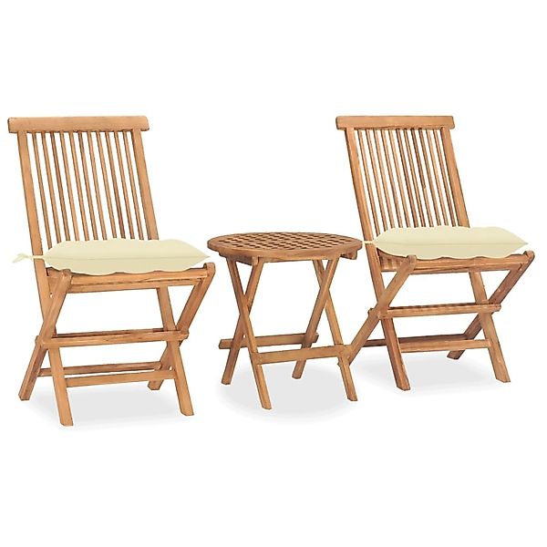 3-tlg. Garten-essgruppe Mit Kissen Klappbar Massivholz Teak günstig online kaufen