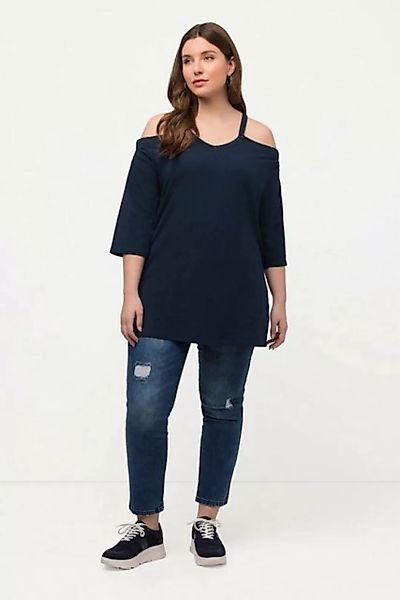Ulla Popken Rundhalsshirt T-Shirt Carmen-Ausschnitt A-Linie Flügel-Halbarm günstig online kaufen