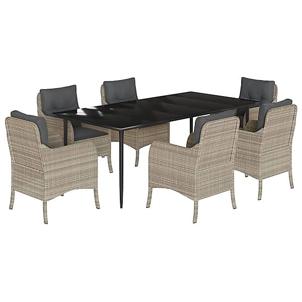 vidaXL 7-Tlg Garten-Essgruppe mit Kissen Hellgrau Poly Rattan 3211995 günstig online kaufen