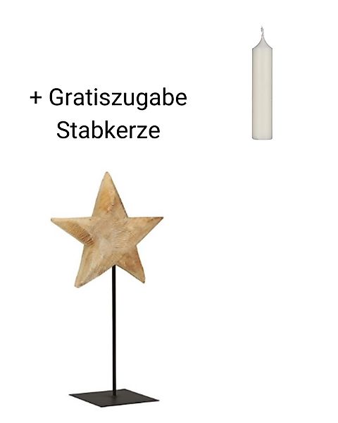 Holzstern auf Eisenständer Natur 90 cm + Gratiszugabe Windlicht günstig online kaufen