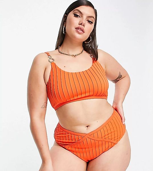 River Island Plus – Bikiniunterteil in Orange mit hohem Beinausschnitt günstig online kaufen