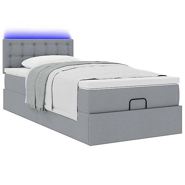 vidaXL Bett Ottomane Bett mit Matratze & LEDs Hellgrau 80x200 cm Stoff günstig online kaufen