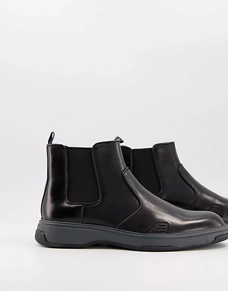 Calvin Klein – Pancho – Chelsea-Stiefel aus schwarzem Leder mit dicker Sohl günstig online kaufen