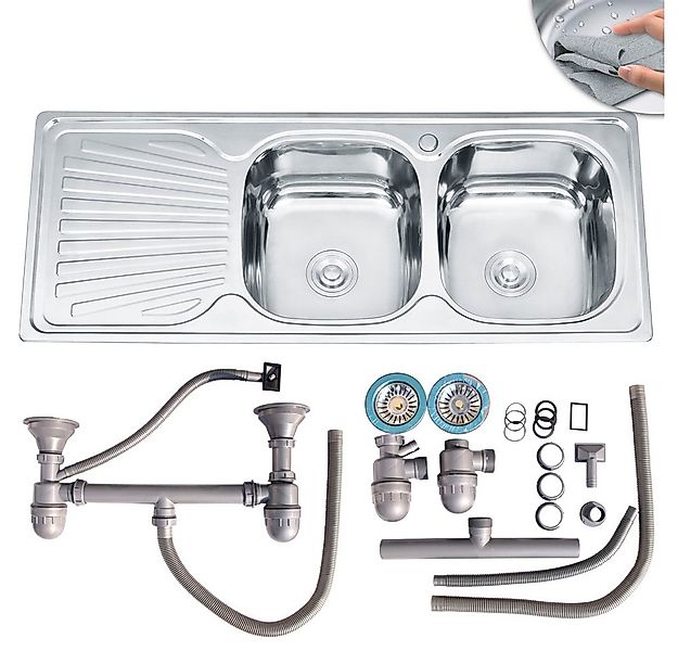 Feel2Home Edelstahlspüle 120cm Doppel Spülbecken Ablage Einbauspüle Edelsta günstig online kaufen