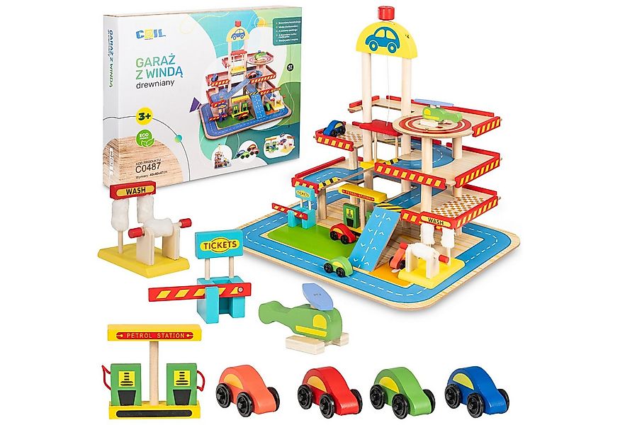 COIL Spiel-Parkgarage Parkhaus Holz-Spielgarage Lift Auto Garage Holzgarage günstig online kaufen