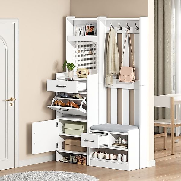 Merax Garderobenständer 7-in-1 Garderobenschrank in Weiß, günstig online kaufen