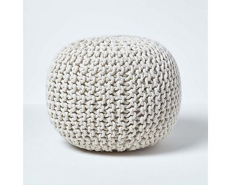 Homescapes Pouf Runder Strickpouf 100% Baumwolle, natur günstig online kaufen