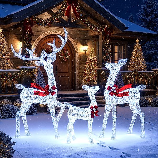 COSTWAY Weihnachtsfigur, 3-tlg. Rentier Familie, LED günstig online kaufen