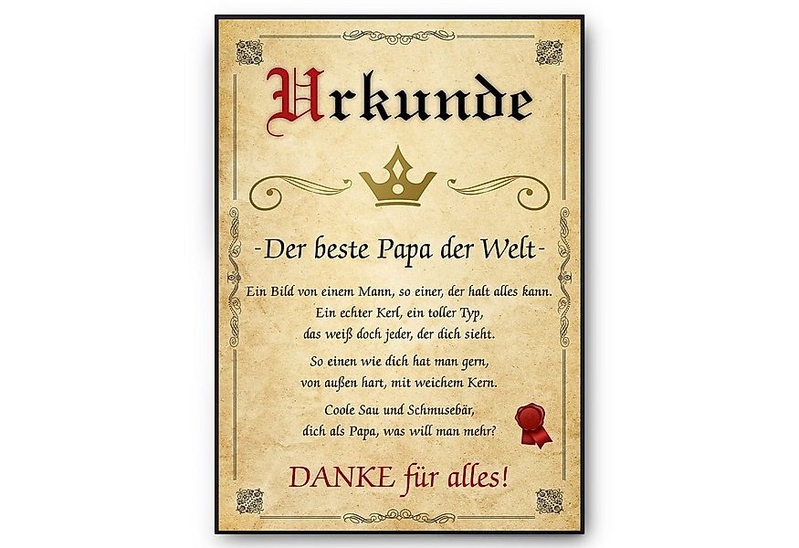 Tigerlino Poster Bester Papa Urkunde Geschenkidee Vater Bild Papa Geschenk günstig online kaufen