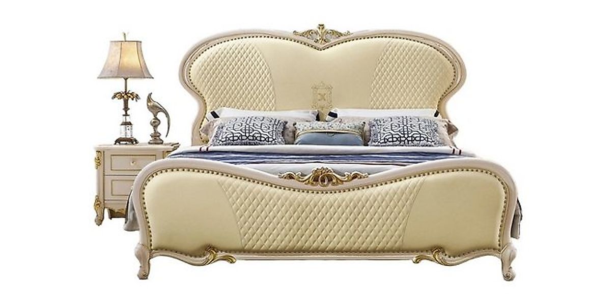 JVmoebel Bett Chesterfield Echtholz Betten Doppel Schlaf Zimmer Beige, Made günstig online kaufen