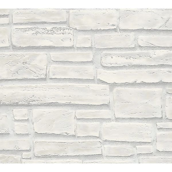 PROFHOME 662316-GU Stein Kacheln Tapete Steinoptik Matt Weiß Grau 0,53 m x günstig online kaufen